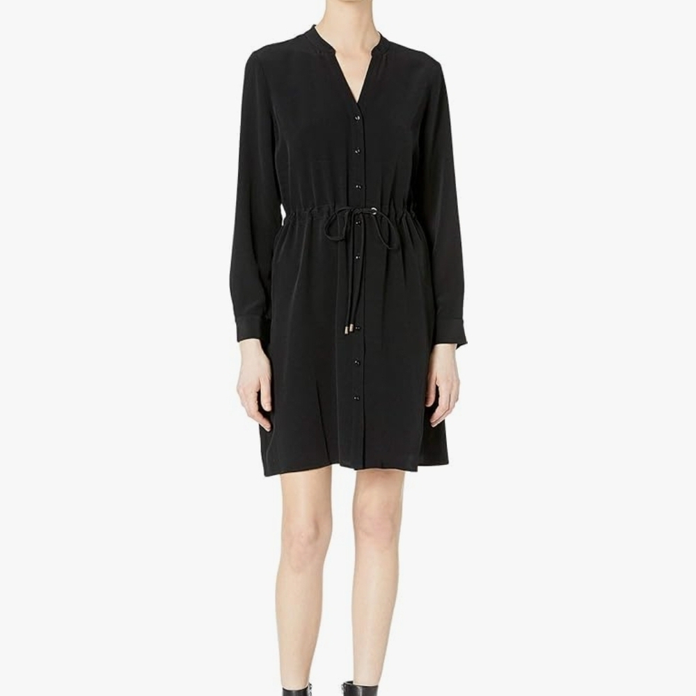 Eileen Fisher Womens Drawstring Waist Shirt Dress, Black Size XXS
